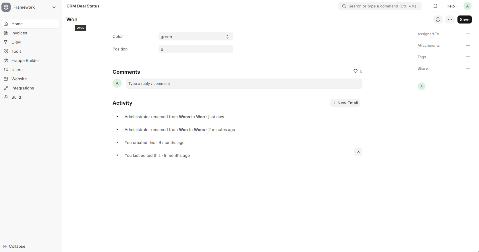 Edit Deal Status Detail View